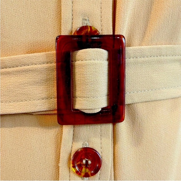 Vintage Crepe Safari Style Shirt Dress + Bonus Vintage Silk Scarf - Picture 9 of 15